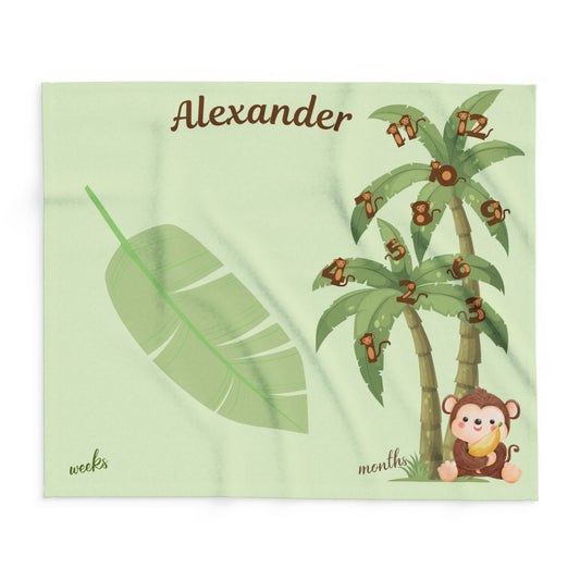 Monkey Numbers Baby Boy Velveteen Plush Blanket