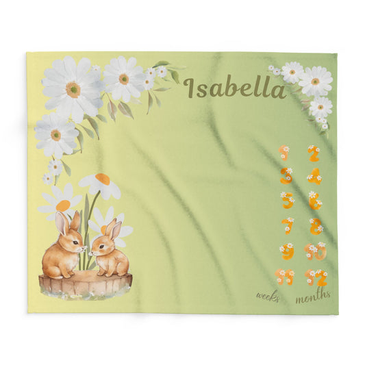 Dasies and Bunnies Baby Girl Velveteen Plush Blanket