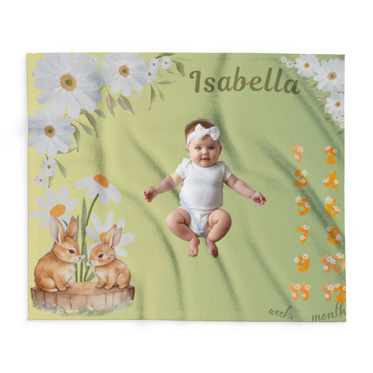 Dasies and Bunnies Baby Girl Velveteen Plush Blanket