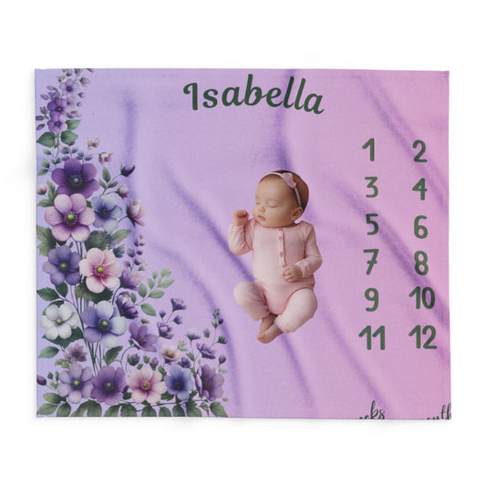 Floral Milestone Baby Girl Velveteen Plush Blanket
