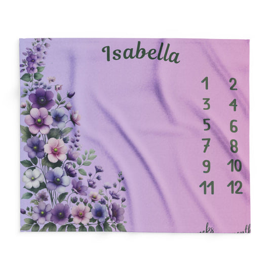 Floral Milestone Baby Girl Velveteen Plush Blanket