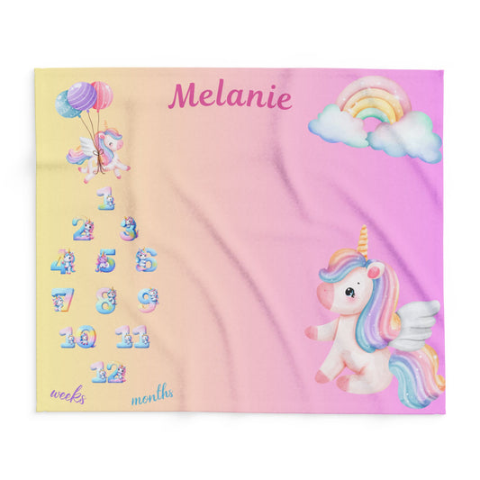 Unicorn Milestone Baby Girl Velveteen Plush Blanket