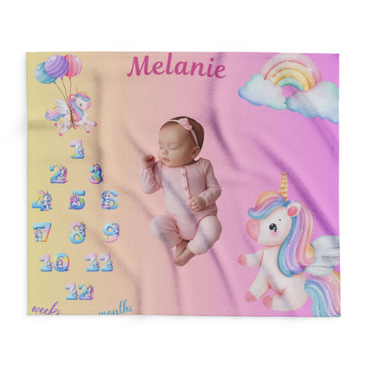 Unicorn Milestone Baby Girl Velveteen Plush Blanket